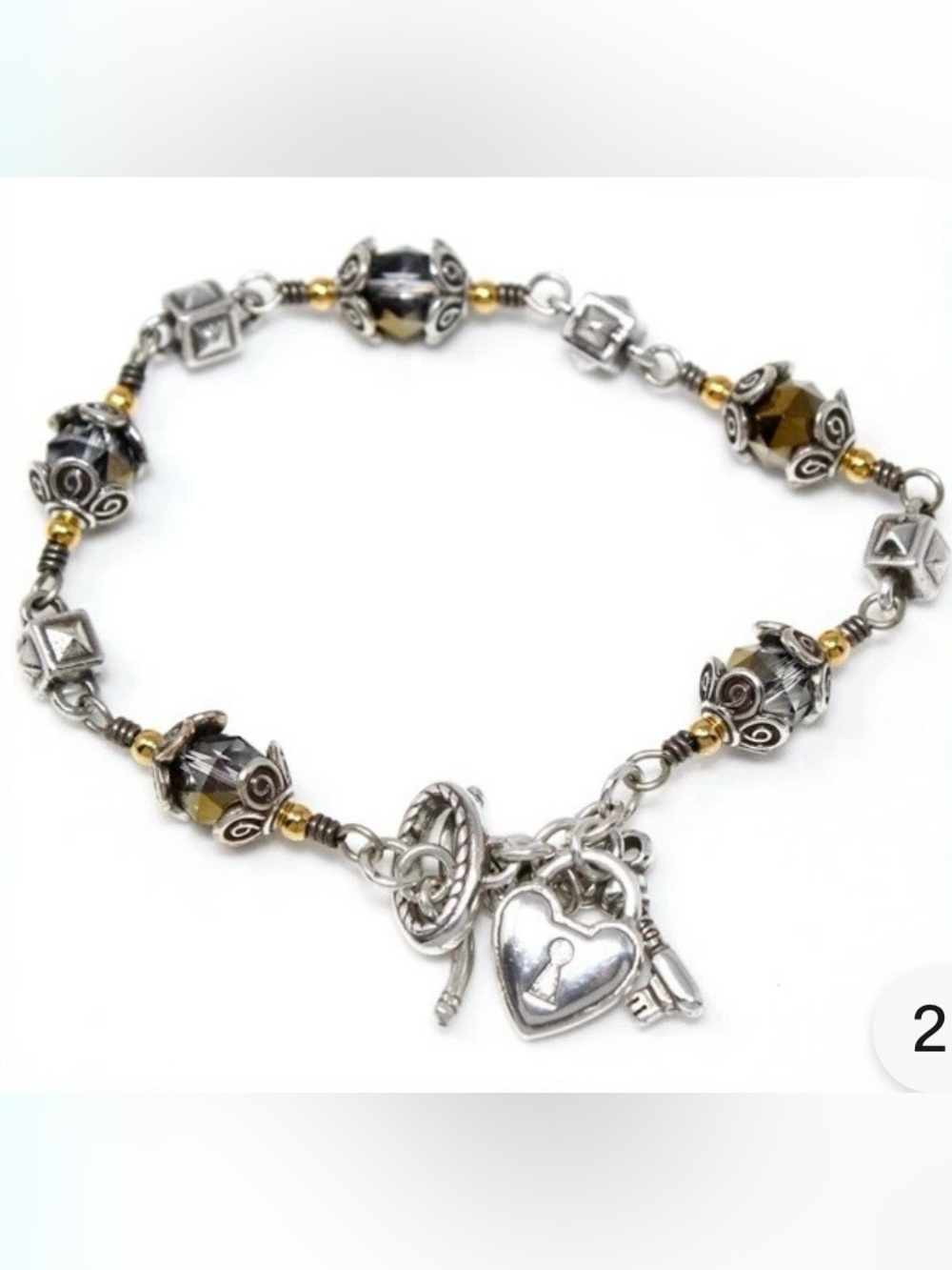 **RETIRED** Brighton Heart Padlock Lock Toggle Key Bead Bracelet.